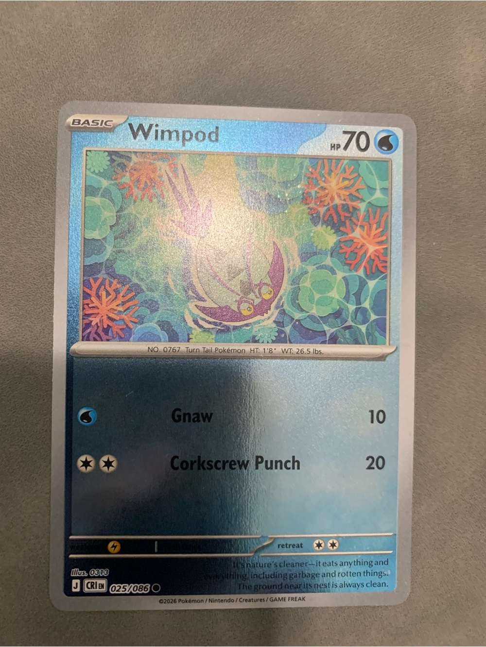 Pokemon Wimpod Holofoil Card - Blue & Aqua Artwork